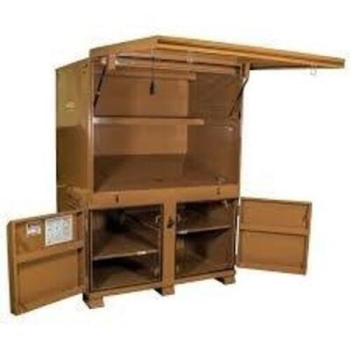 DESCRIPTION: (1) JOBSITE STORAGE CABINETBRAND/MODEL: KNAACKINFORMATION: BROWNSIZE: 44" X 60" X 83"RETAIL$: $4016.00 EAQTY: 1