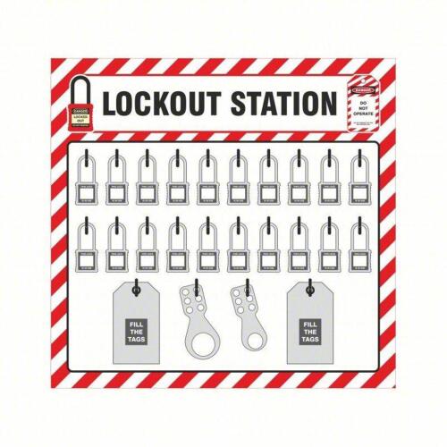 DESCRIPTION: (1) LOCKOUT/TAGOUT STATION BRAND/MODEL: ZING/61UJ07 INFORMATION: NO PADLOCKS INCLUDED RETAIL$: $177.22 SIZE: 22" X 23" QTY: 1
