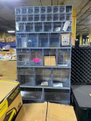 DESCRIPTION: (7) TIP OUT STORAGE BINS BRAND/MODEL: QUANTUM/QTB303, QTB304,QTB305,QTB306,QTB309 INFORMATION: GRAY/CLEAR TIP OUT/MISSING ONE BIN RETAIL$