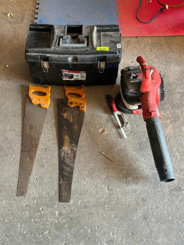 TOOLBOX, BLOWER AND (2) - SAWS