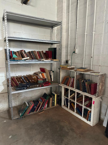 BOOKSHELF WITH ASSORTED OLD BOOKS