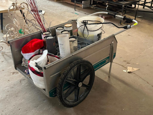 VINTAGE LAWN CART WITH CONTENTS