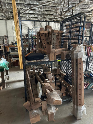 ROLLING CART WITH LARGE GROUP OF ASSORTED FENCE POST