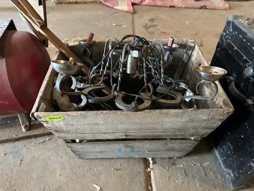 VINTAGE CRATE WITH ASSORTED LIGHTING PIECES