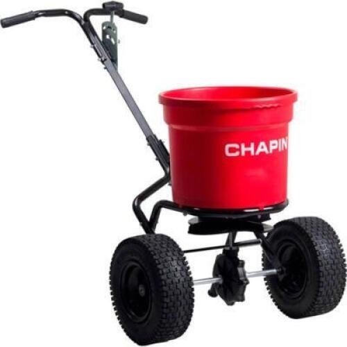 DESCRIPTION: (1) TURF SPREADER BRAND/MODEL: CHAPIN/82050C INFORMATION: RED & BLACK/ROUND HOOPER RETAIL$: 239.95 SIZE: CAPACITY: 75 LBS QTY: 1