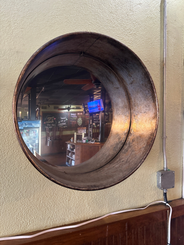 BEER TIN WALL MIRROR.