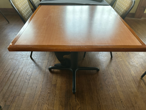 35" X 35" HARDWOOD TABLE W/ BASE.