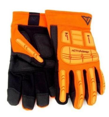 DESCRIPTION: (2) ACTIVAMRMR WORK RIGGER GLOVES BRAND/MODEL: ANSELL/97-210 INFORMATION: WATERPROOF/ORANGE/PADDED RETAIL$: 15.99 EACH SIZE: GLOVE SIZE: