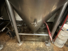 575-GALLON STAINLESS STEEL CONICAL FERMENTER WITH TOP MANWAY, RACKING ARM, SAMPLE VALVE, AND CONE DUMP. UNIT INCLUDES WELDED TRI-CLAMP FITTINGS, PRESSURE GAUGE, AND HEAVY-DUTY FRAME. - 3