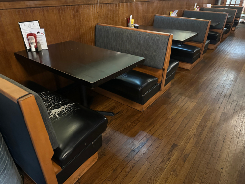 FIVE SECTION 48" BOOTH SEATING W/ TABLES.