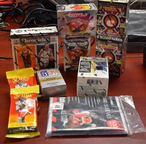 (10) - UNOPENED PACKS/BOXES OF TRADING CARDS AND SLEEVES
