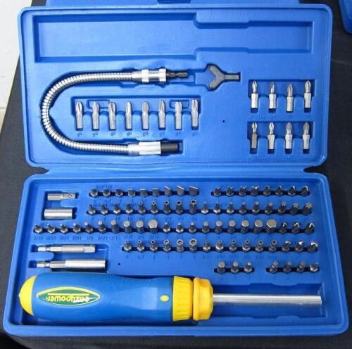 RATCHETING SCREWDRIVER AND BIT SET WITH HARD SHELL CASE