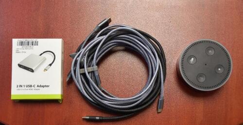 ASSORTED HIGH QUALITY TYPE-C CHARGING CABLES, HDMI SPLITTER AND ALEXA UNIT