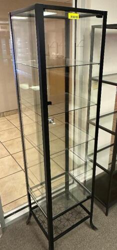 18" X 15" GLASS AND METAL ACCENT SHELF W/ GLASS DOOR FRONT.