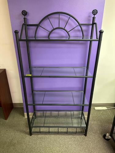 35" X 14" THREE TIER METAL BAKERS RACK W/ GLASS INSERT SHELVING