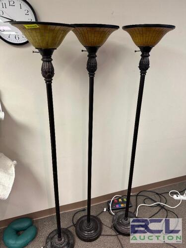 (3) FLOOR LAMPS W/ MOSAIC GLASS SHADES