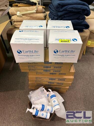 (1) LOT OF ASSORTED DISPOSABLE FACE CRADLE COVERS AND MASSAGE THERAPY PRODUCTS
