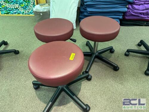 (3) MAROON ROLL ABOUT MEDICAL STOOLS