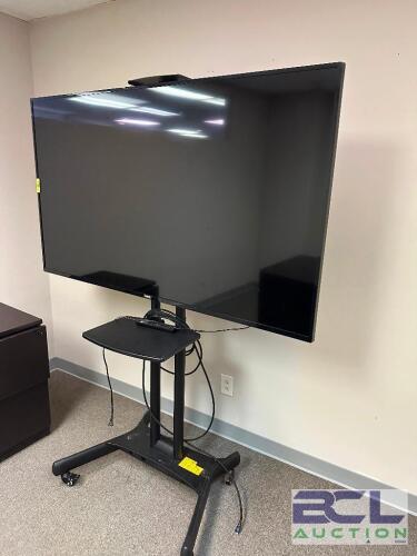 FUNI 65" FLAT SCREEN TV W/ MOBILE AV CART AND REMOTE