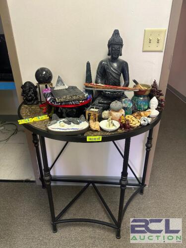 END TABLE WITH ASSORTED SPIRITUAL OBJECTS
