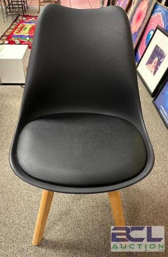 (6) PLASTIC HIGH BACK CHAIRS W/ WOODEN LEGS