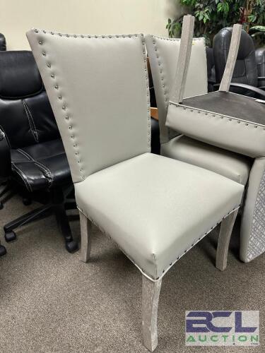 (3) GREY UPHOLSTERED HIGH BACK CHAIRS