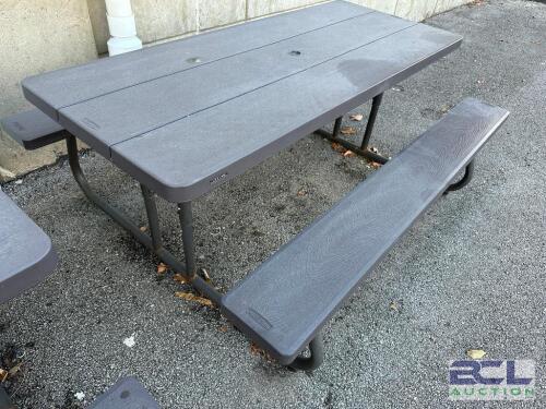 LIFETIME OUTDOOR GREY PLASTIC PICNIC TABLES