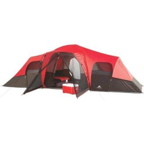 DESCRIPTION: (1) FAMILY CAMPING TENT BRAND/MODEL: OZARK TRAIL/WT172115 INFORMATION: RED & BLACK/10-PERSON RETAIL$: 149 SIZE: 21"L X 15"W X 78"H QTY: 1