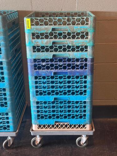 (4) - GLASSWARE RACKS WITH ROLLING BASE