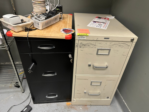 (2) HALF SIZE METAL FILE CABINETS.