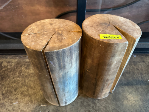 (2) RECLAIMED TELEPHONE-POLE WOOD ACCENT BLOCKS