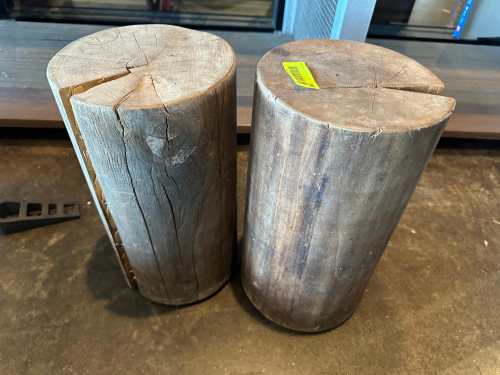 (2) RECLAIMED TELEPHONE-POLE WOOD ACCENT BLOCKS