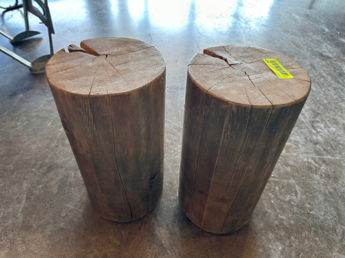 (2) RECLAIMED TELEPHONE-POLE WOOD ACCENT BLOCKS
