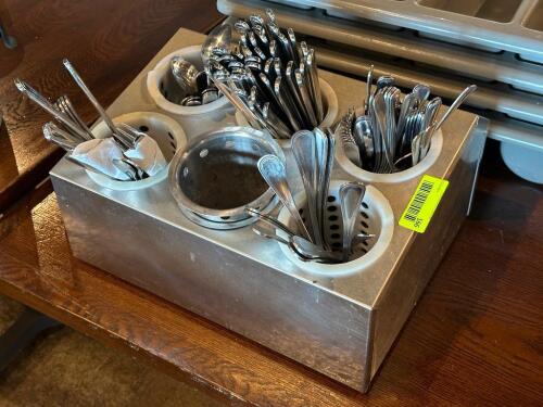 STAINLESS UTENSIL ORGANIZER WITH CONTENTS
