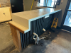 40' X 7' L SHAPED MELAMINE TOP BAR W/ 2" METAL FOOT RAIL. - 11