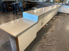 40' X 7' L SHAPED MELAMINE TOP BAR W/ 2" METAL FOOT RAIL. - 14
