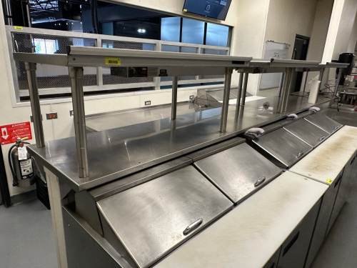 14' X 24" TWO TIER STAINLESS RISER W/ (3) HATCO HEAT LAMPS.