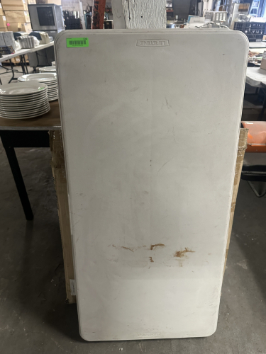 (2) 48" X 24" WHITE FOLDING TABLES.