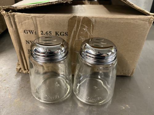 (12) TABLE CRAFT GLASS PEPPER AND CHEESE SHAKERS