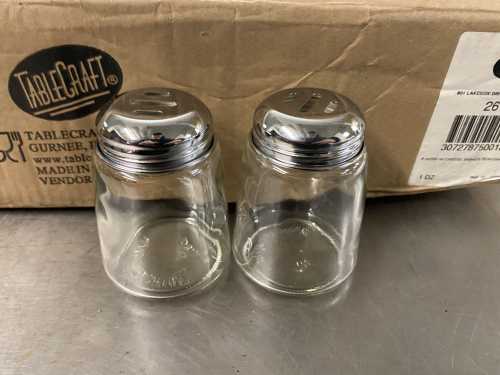 (12) TABLE CRAFT GLASS PEPPER AND CHEESE SHAKERS