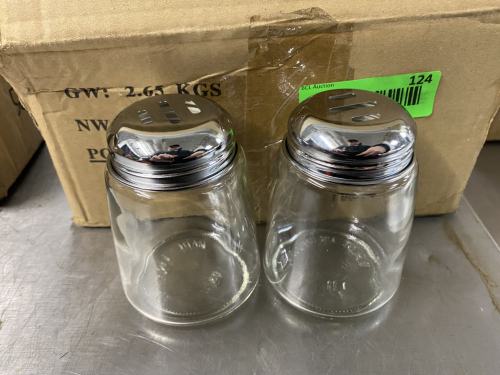 (12) TABLE CRAFT GLASS PEPPER AND CHEESE SHAKERS
