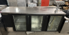 TRUE THREE GLASS DOOR BACK BAR COOLER W/ FOUR GROUP RIGHT SIDE TAP HEAD. W/ LINES AND FITTINGS