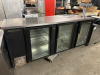 TRUE THREE GLASS DOOR BACK BAR COOLER W/ FOUR GROUP RIGHT SIDE TAP HEAD. W/ LINES AND FITTINGS - 2