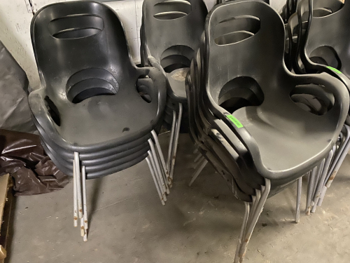 (18) BLACK PLASTIC STACKING ARM CHAIRS