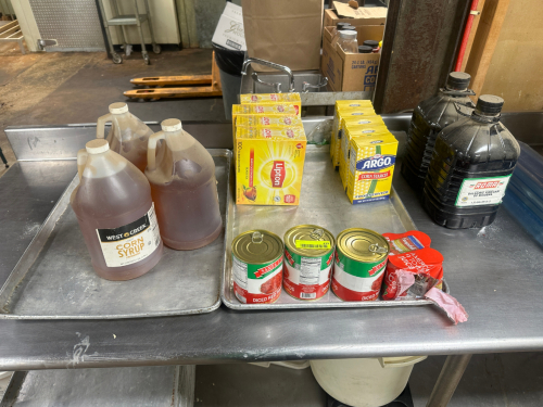 (1) LOT OF ASSORTED FOOD SUPPLIES.