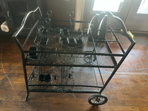 THREE TIER METAL PATIO GARDEN CART.