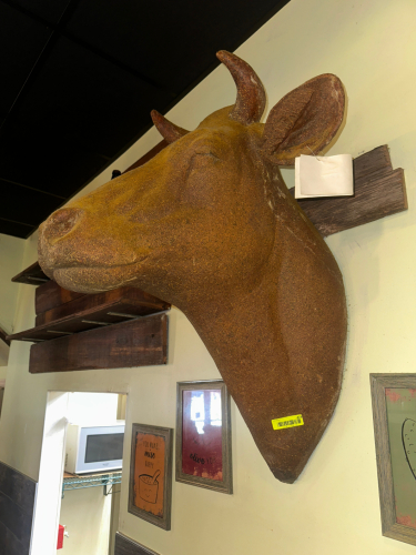 LARGE CERAMIC WALL MOUNTED COW HEAD.