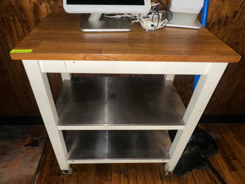 30" X 24" WOODEN TABLE W/ LOWER STORAGE.