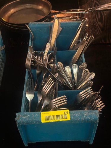 SILVERWARE RACK W/ CONTENTS