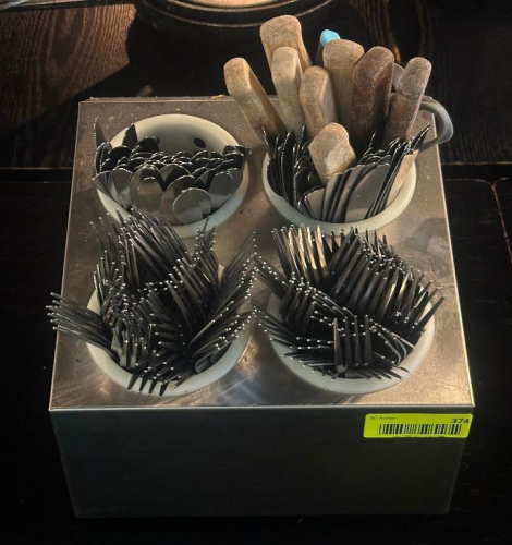 SILVERWARE RACK W/ CONTENTS